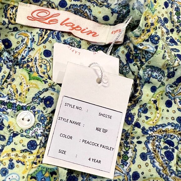 Le Lapin Peacock Paisley Mae Top Girls Button-Up Shirt NWT 3Y, 4Y, 5Y - Picture 4 of 6
